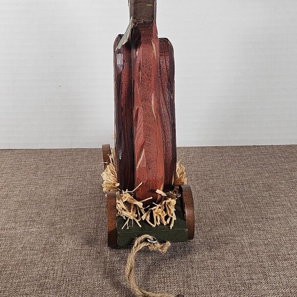 Primitive Wood Jack O Lantern On Green Hay Rack Wagon Cart. Pull-Along - Picture 4 of 10